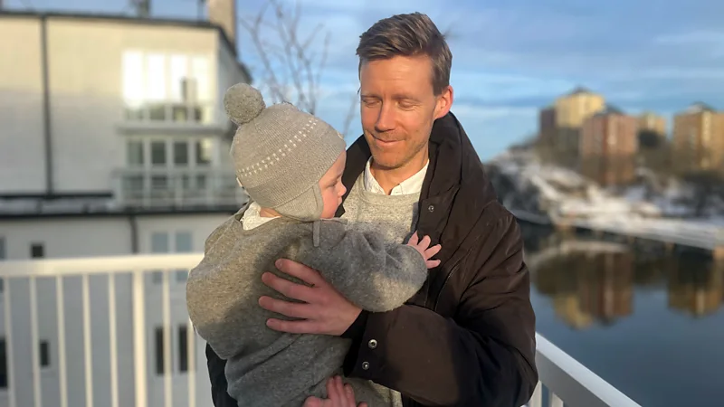 A father on parental leave in Stockholm.
